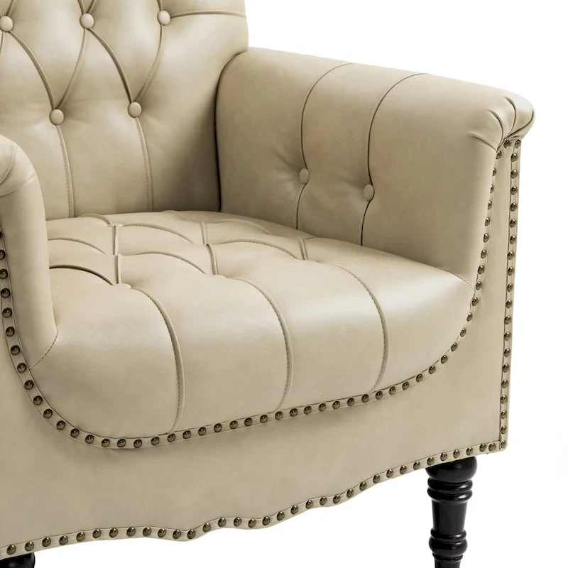 Tufted Vegan Leather Accent Chairs Set of 2, Armchair with Nailhead Trim
