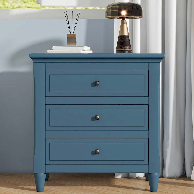 3-Drawer Nightstand with Wood Cabinet