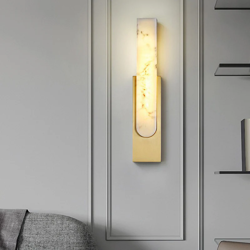 Modern White Stone Metal Wall Sconce Warm Light LED
