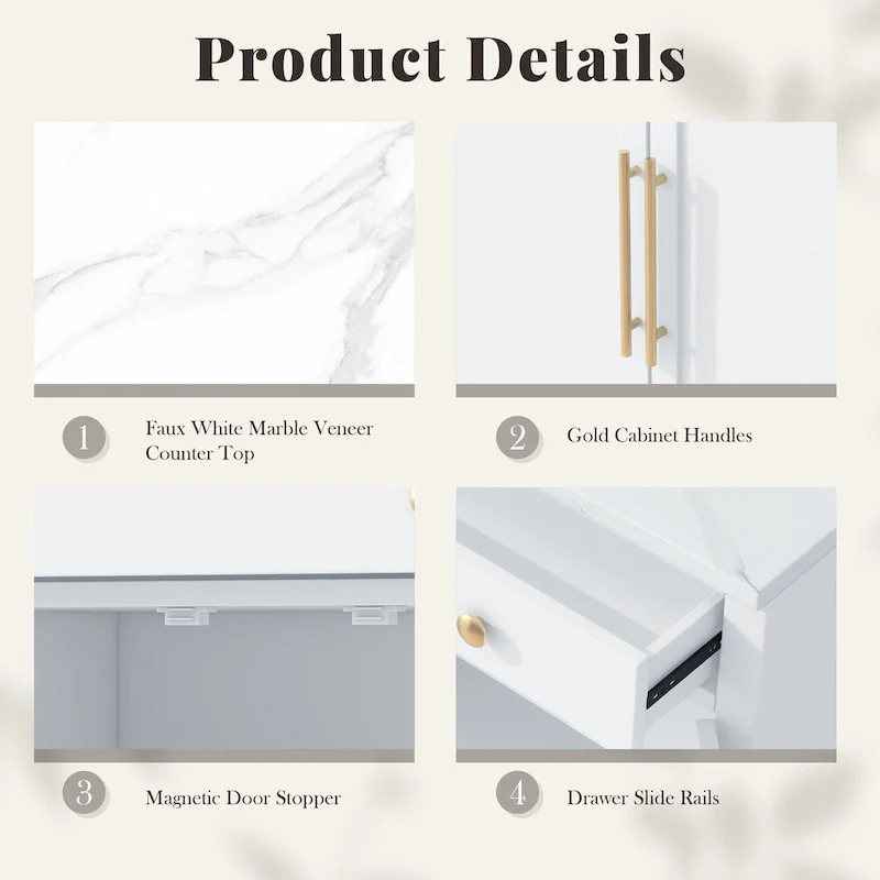 Modern Freestanding Kitchen Pantry,Buffet Food Storage, Coffee Bar Cabinet with Drawer, 2 Adjustable Shelves and 2 Door Shelves