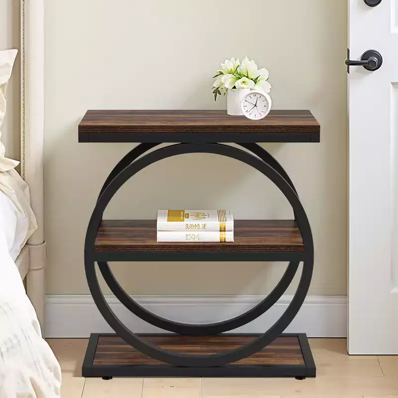 MAYEERTY 2-Pack Rustic Side Table Open Shelf Waterproof Anti-Slip Stable Design