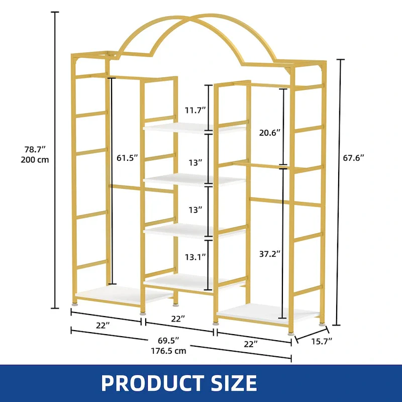 Moasis 4 Tiers Heavy Duty Coat Rack Garment Racks with 3 Hang Rods & 6 Shelves