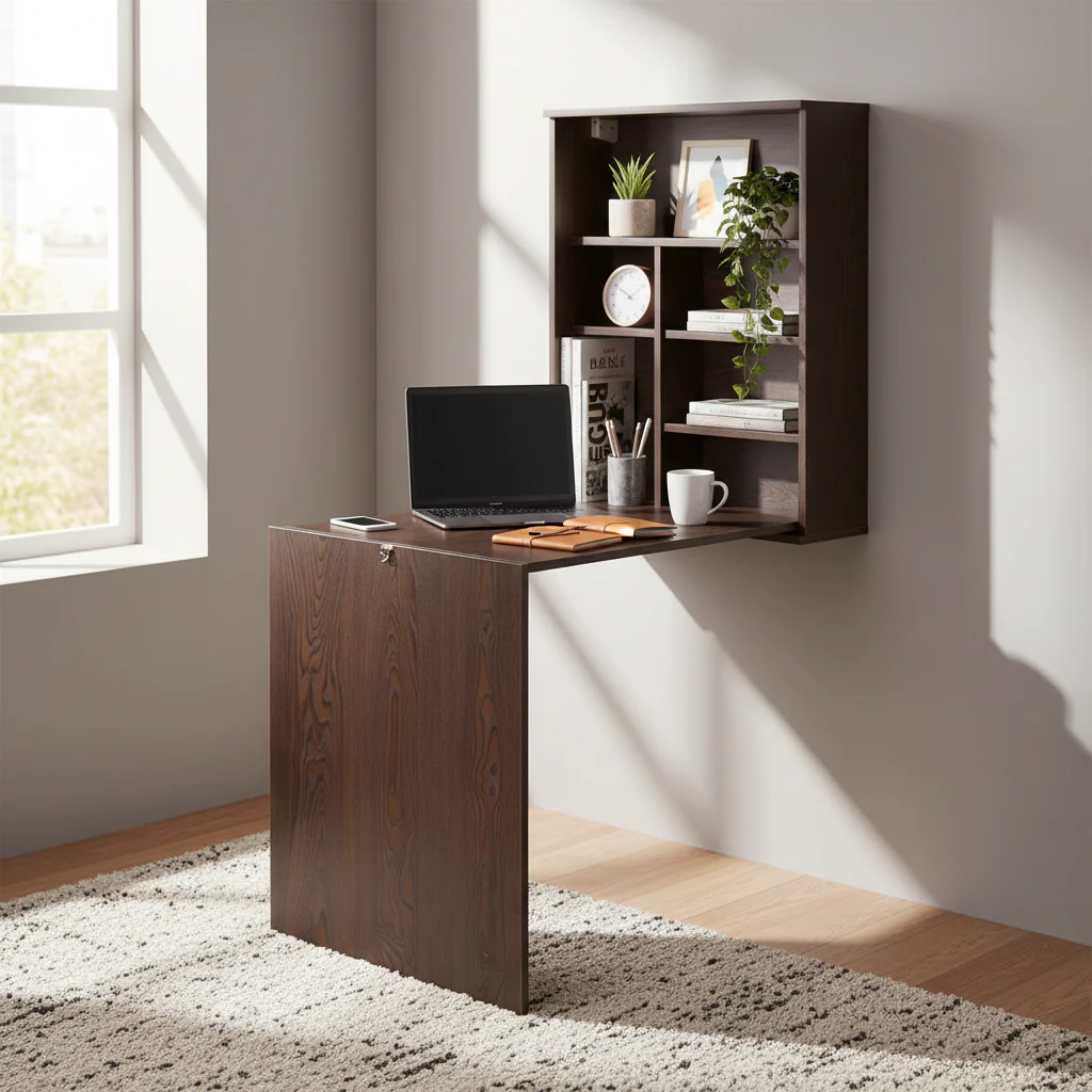 Wall Mount Laptop Fold-out Desk with Shelves