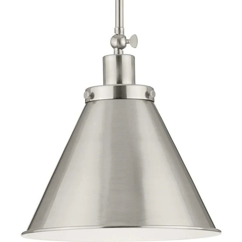 Hinton Collection One-Light Brushed Nickel Hanging Vintage Style Hanging Pendant Light - 12.25 in x 12.25 in x 12.75 in