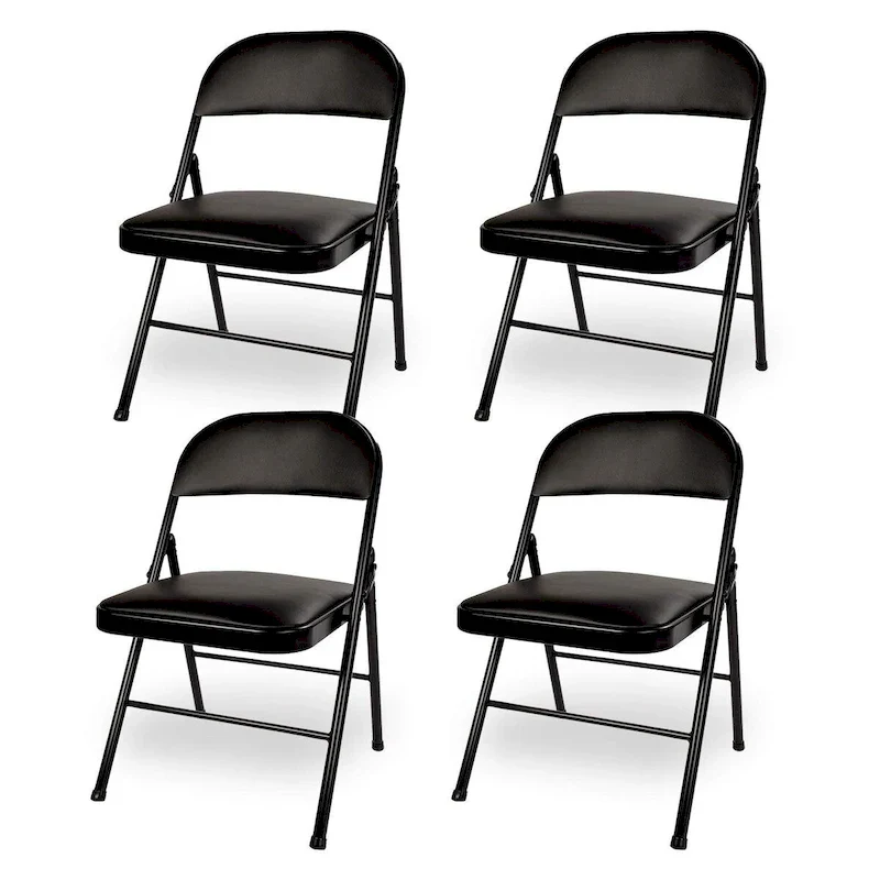 4 Pack Folding Chairs with Padded Cushion, Indoor Outdoor Portable Metal Chairs for Home Office