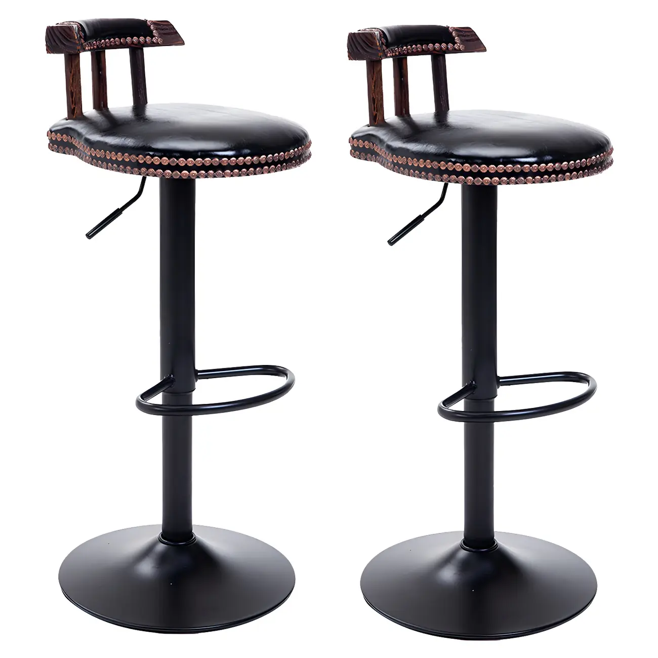 Industrial Round Leather Adjustable Bar Stools