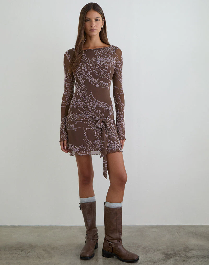 Salira Mini Dress in Moonlit Blossom Brown