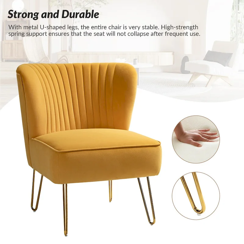 Barto Modern Velvet Tufted Side Chair with Golden Legs by HULALA HOME
