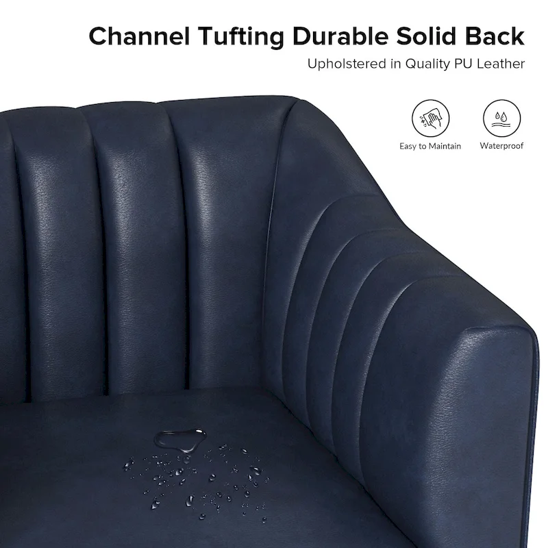 Alfons Industrial Leather Chair with Channel Tufting and Metal Leg by HULALA HOME