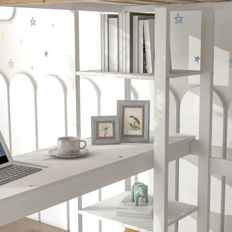 Full Loft Bed with Desk ,Shelves and Ladder