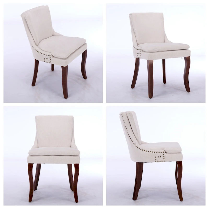 Chenille Fabric Upholstered Dining Chairs w/ Solid Wood Legs(Set of 2)