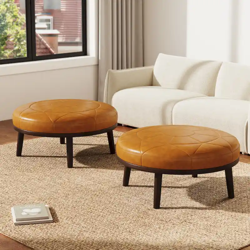 34.5 W Full-Grain Genuine Italian Leather Ottoman Set of 2