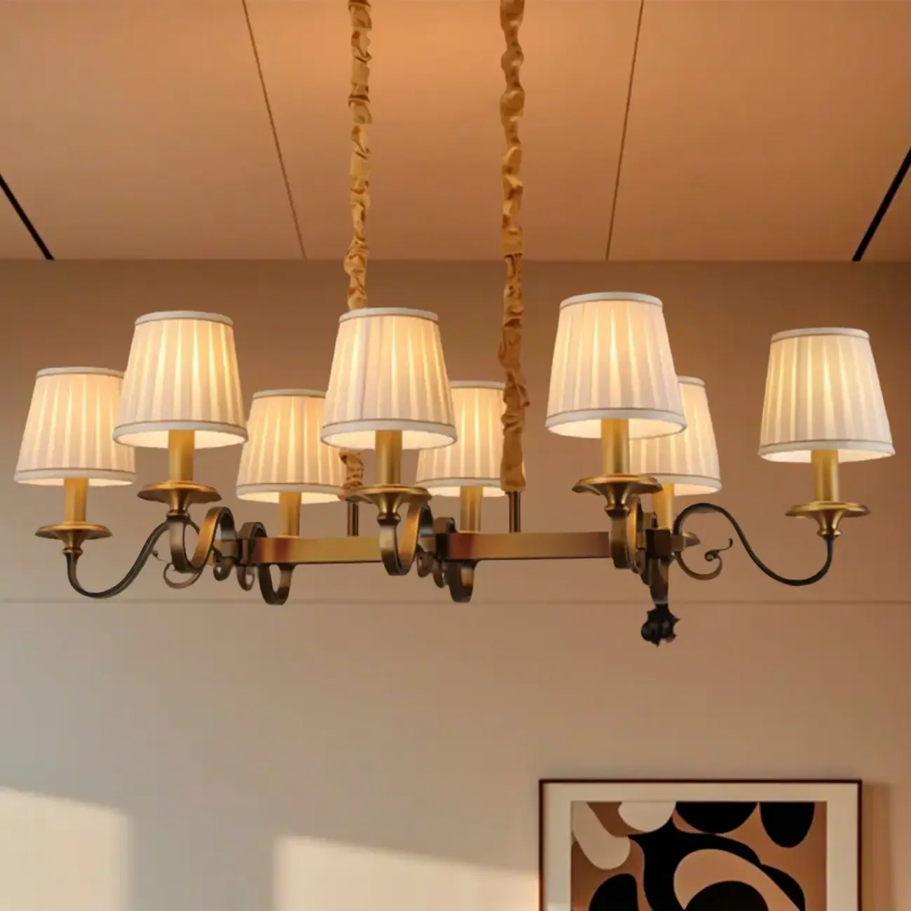 Adjustable Modern Gold Fabric Shade Island Pendant Light