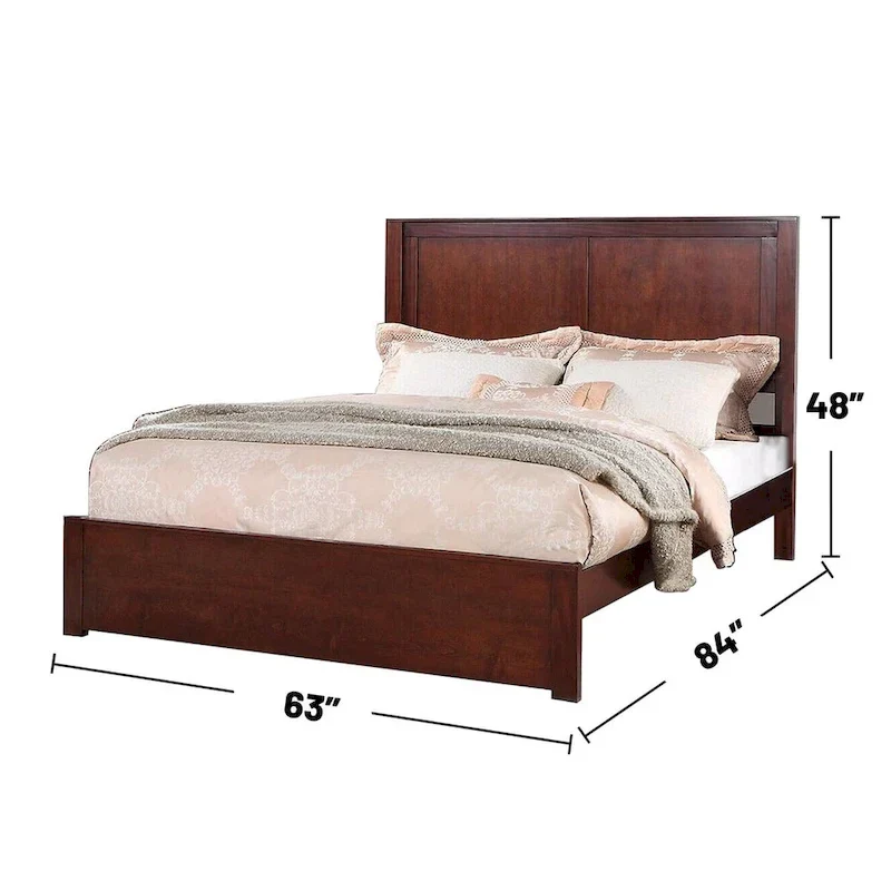 Wooden Queen Bed with 2 Panels Headboard Design