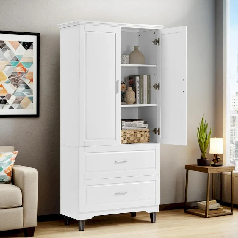 Wide Storage Cabinet with 2 Doors & 2 Drawers