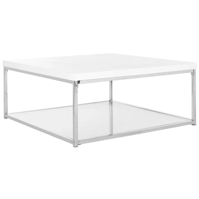 Bettylou White/Chrome High Gloss Coffee Table - 35.4 W x 35.4 D x 15.7 H - 35Wx35Dx16H