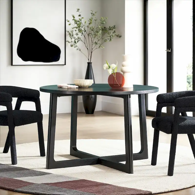 Middlebrook Modern Round Solid Wood Dining Table With Geometric Legs