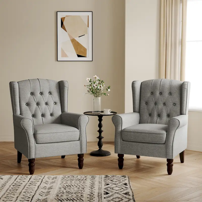 Button-Tufted Accent Club Chair Wingback Armchair Set of 2