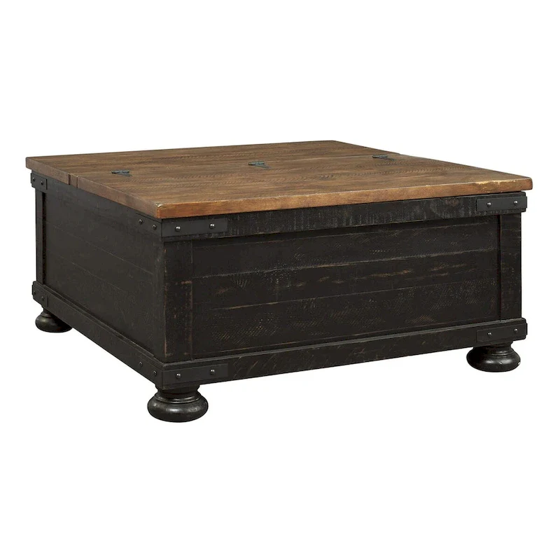 Lift Top Coffee Table with Trunk Storage, Brown & Black, Wood, Plank Style, Metal Accents