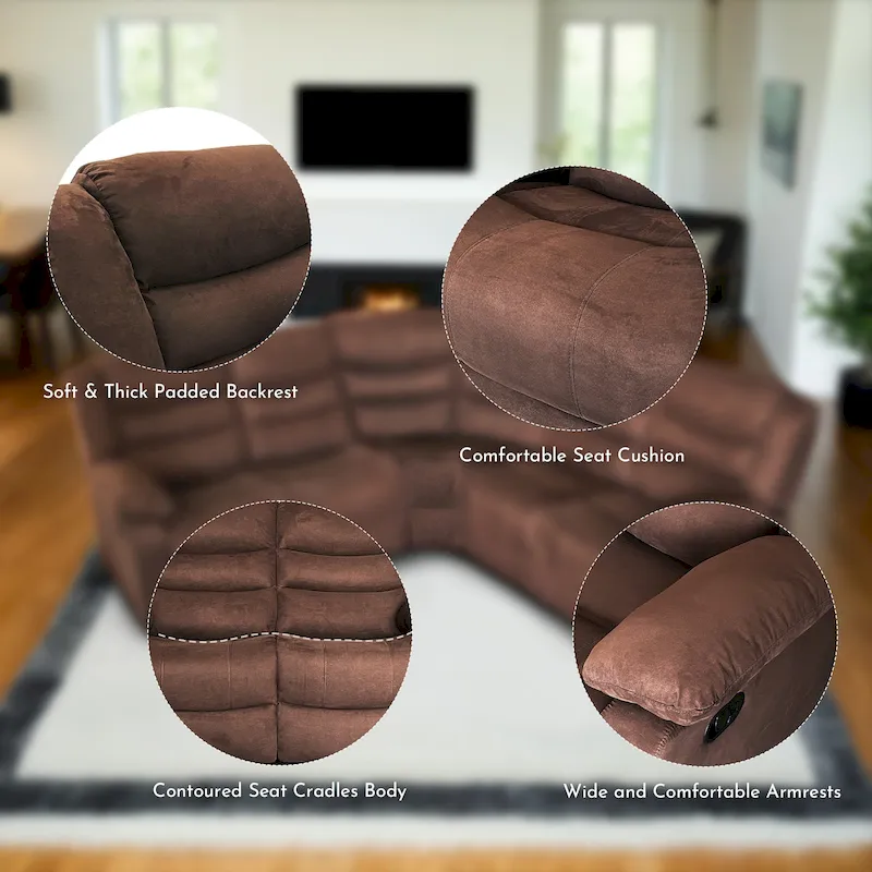 93 Width Polyester/Suede 5-Piece Manual Reclining Sectional Sofa