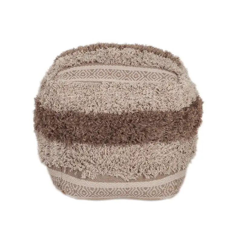 Striped Pouf Ottoman - 18 - Beige and Brown