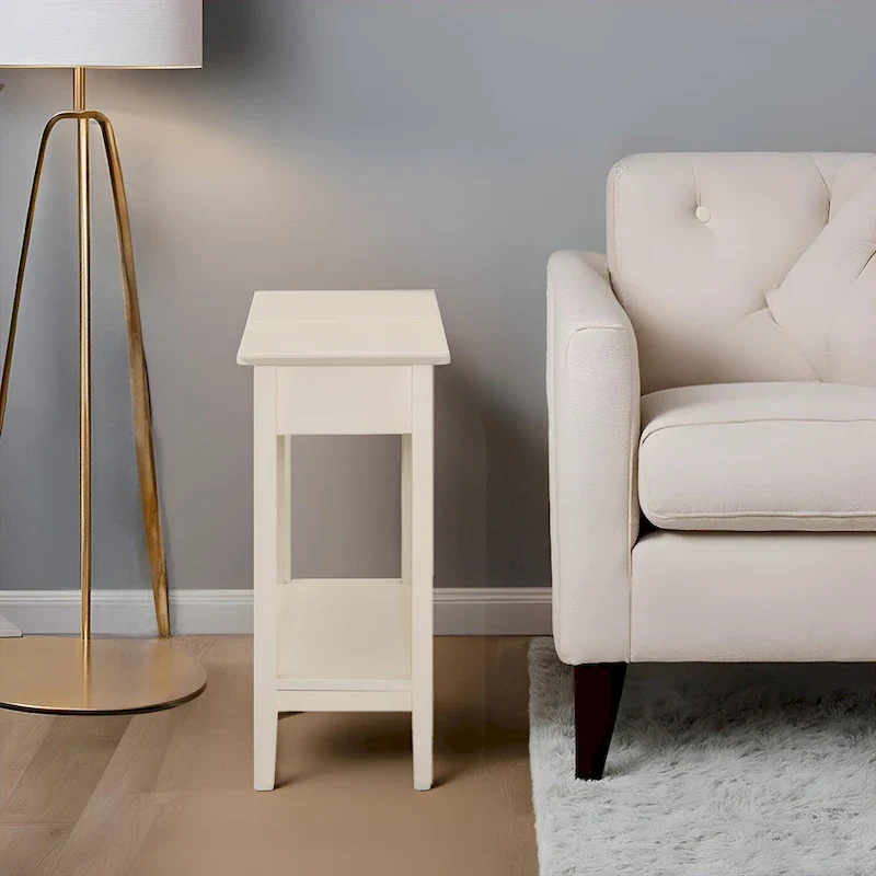 Narrow Flip-Top End Table with Drawer & Shelf, Gray/Black/Espresso/Cream/White/Cherry