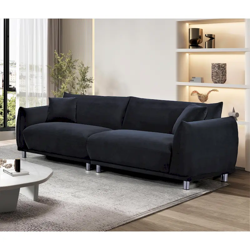 US Pride Furniture 88.2W Metal Legs Velvet Fabirc Sofa