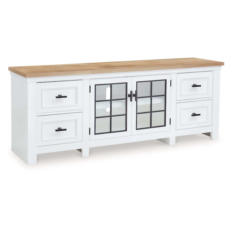Bryn TV Media Console, 4 Drawers, 2 Door, White Hardwood, 74 Inch