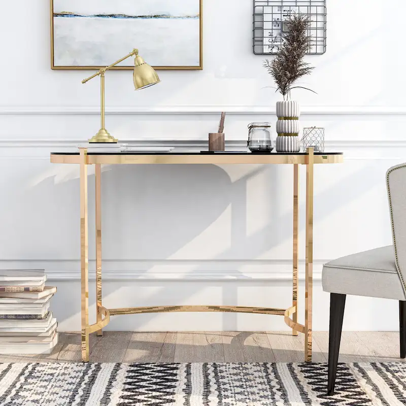 Contemporary Gold Glass Top Desk