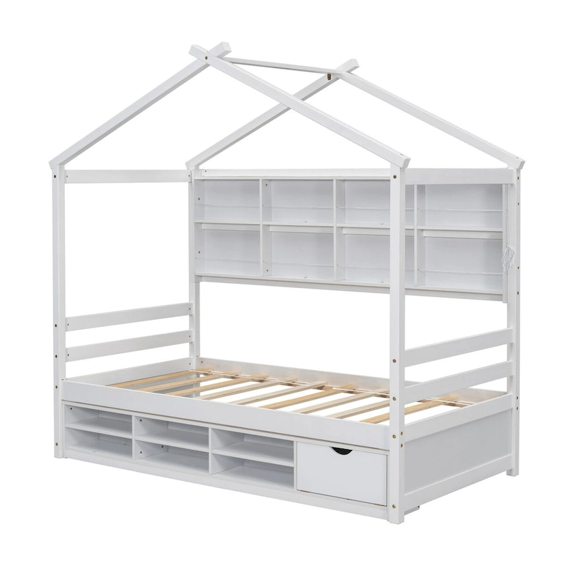 QQ Twin House Bed with Roof Frame