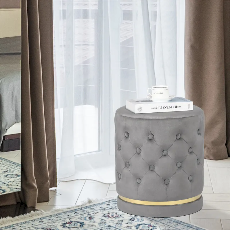 Adeco 18.3 Height Button Tufted Upholstered Round Ottoman