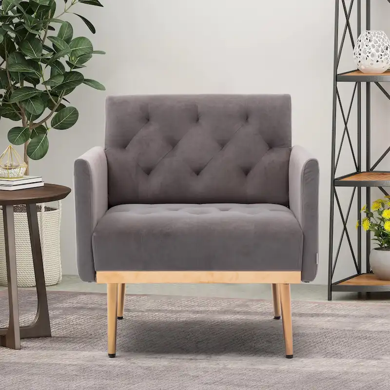 Velvet Upholstered Tufted Accent Chair With Golden feet