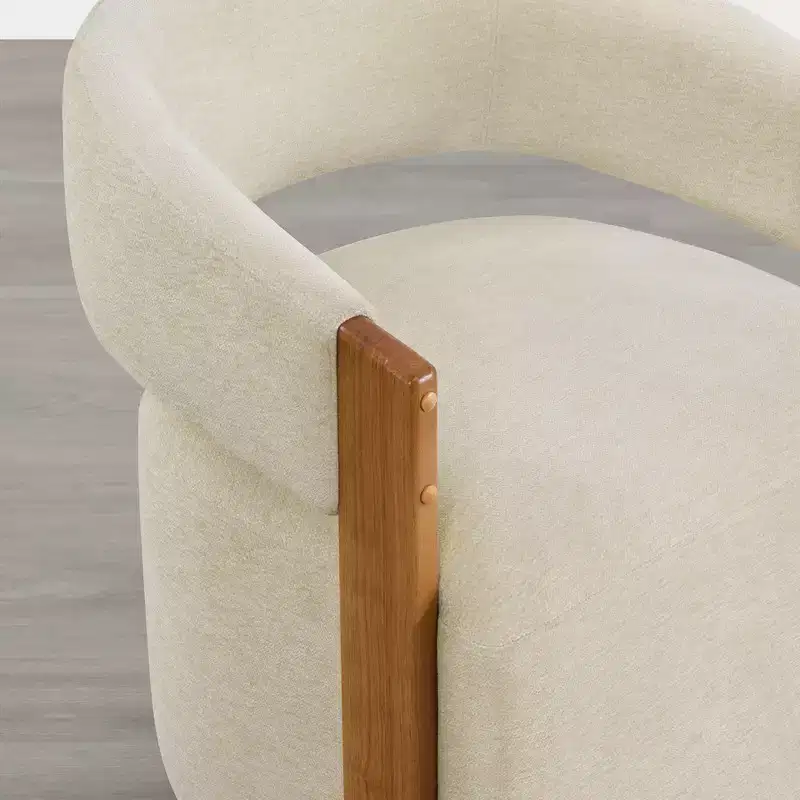 Spruce&Spring Upholstered Dining Chair with Wood Armrests & Hidden Wheels