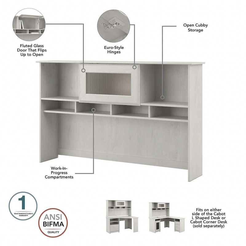 Cabot 60W L-Desk with Hutch, Cabinet and Bookcase by Bush Furniture