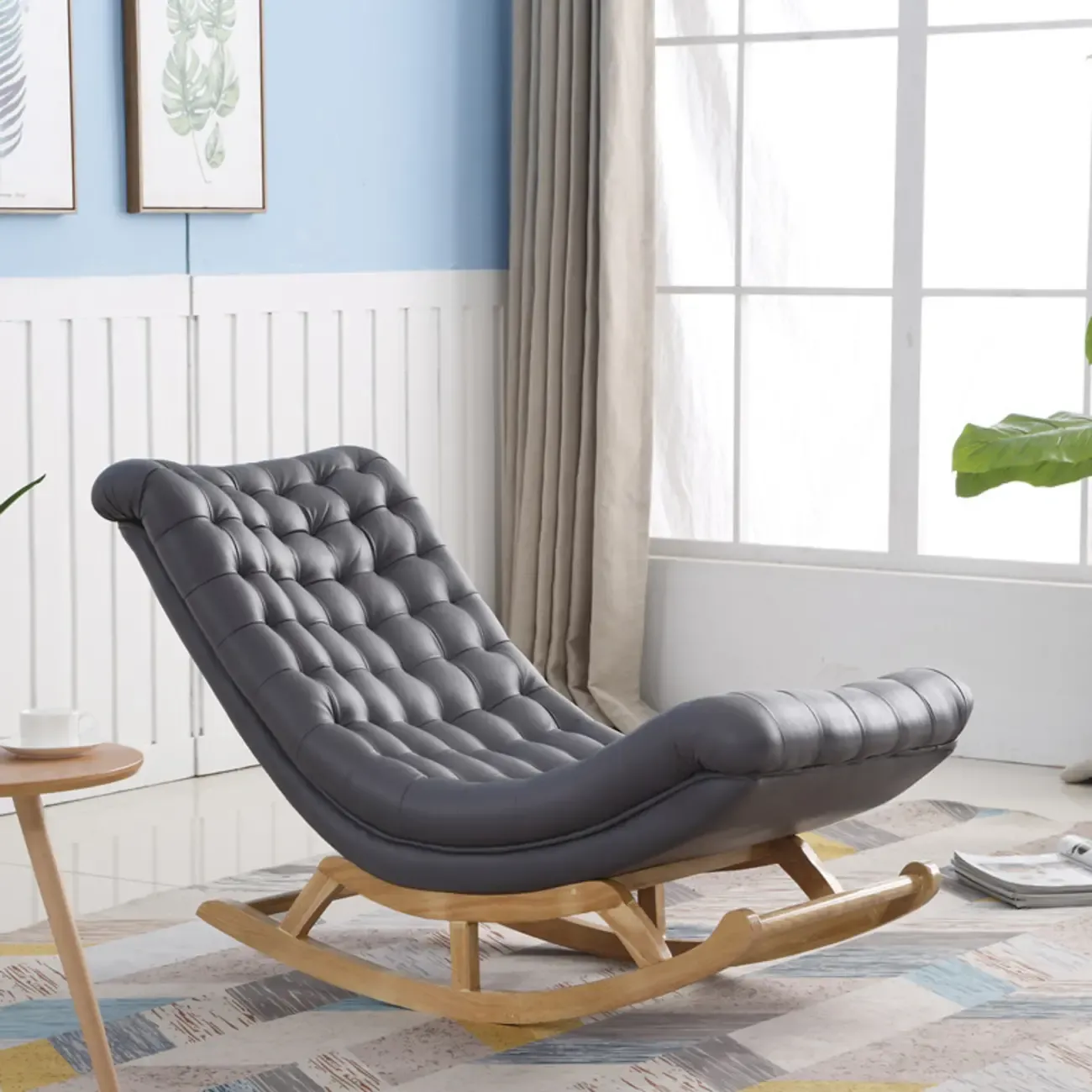Modern Upholstered Ergonomic Rocking Chair with Ottoman
