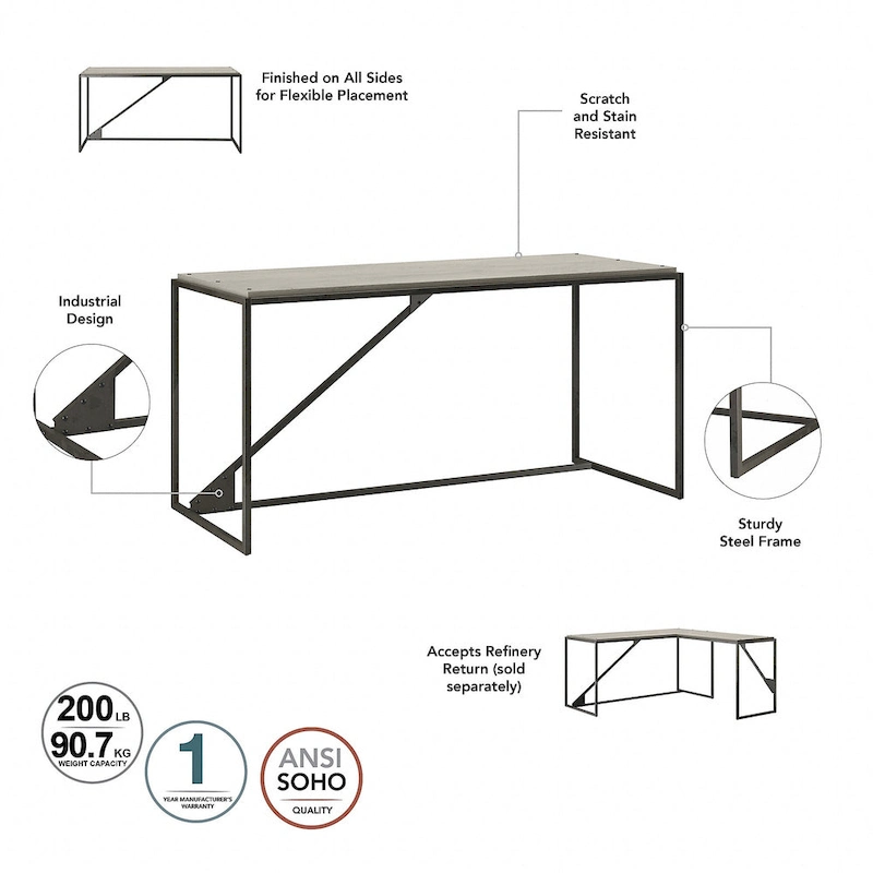 Bush Furniture Refinery 62W L Shaped Industrial Office Desk