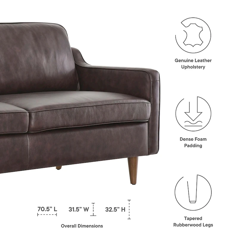 Impart Mid-century Modern Top-grain Leather Sofa