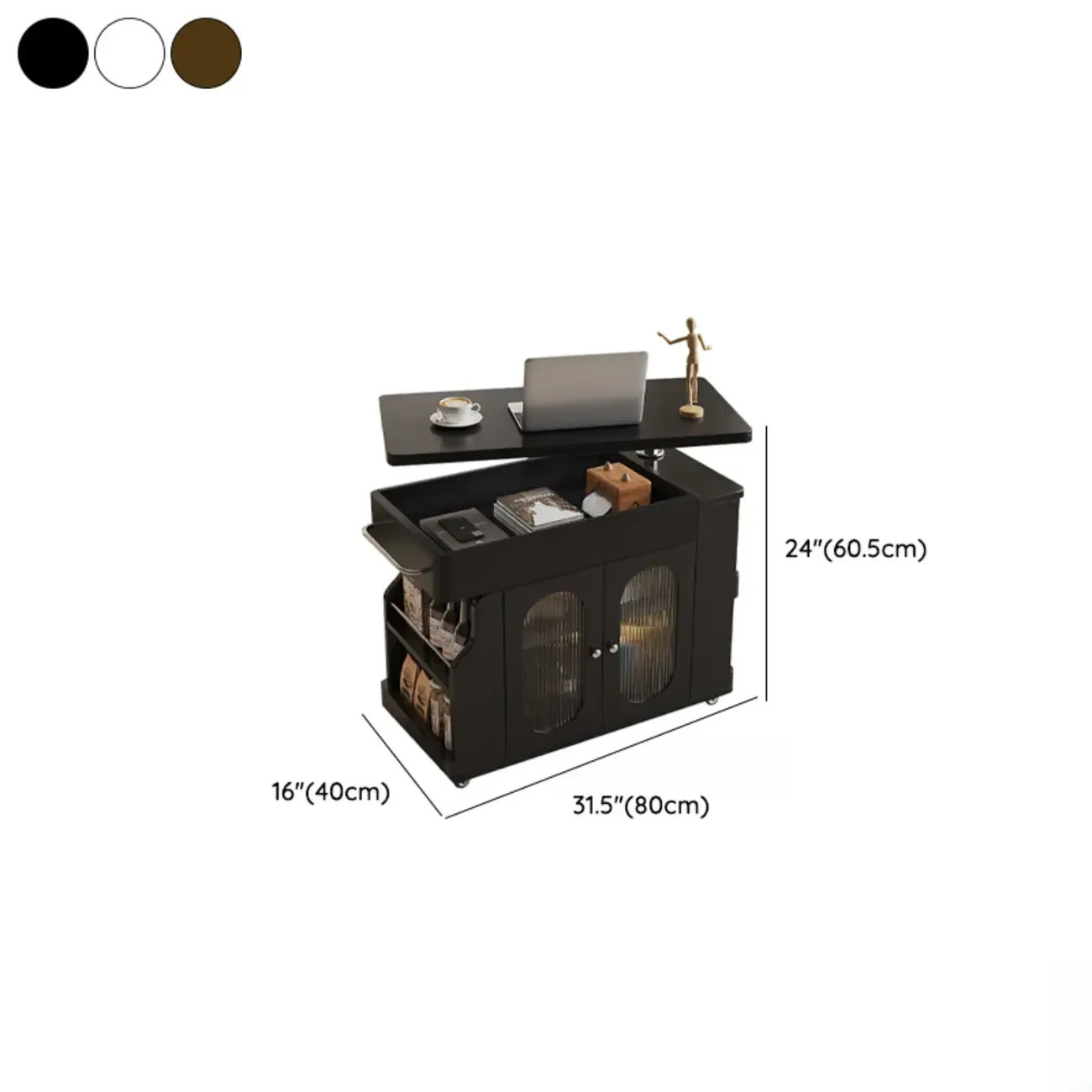 Multi-levelled Fold Away Chairside Table with Roller Wheels