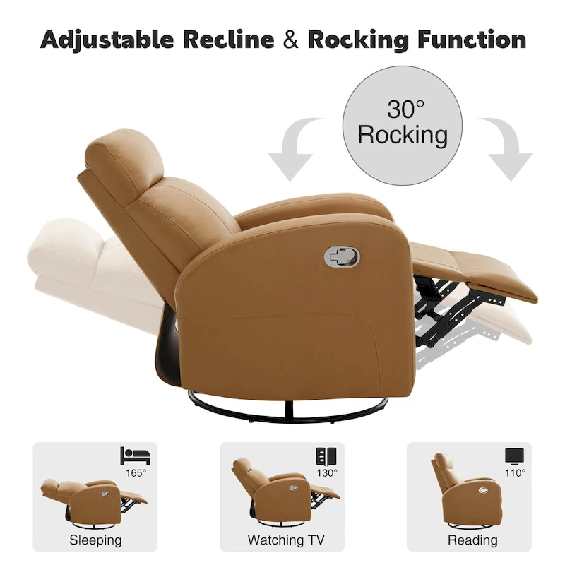 HOMYKA Modern Faux Leather Rocking Recliner with Swivel Set 2
