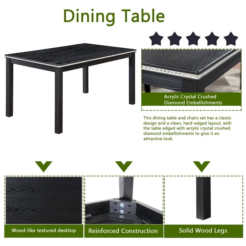 6-Piece Solid Wood Dining Table Set