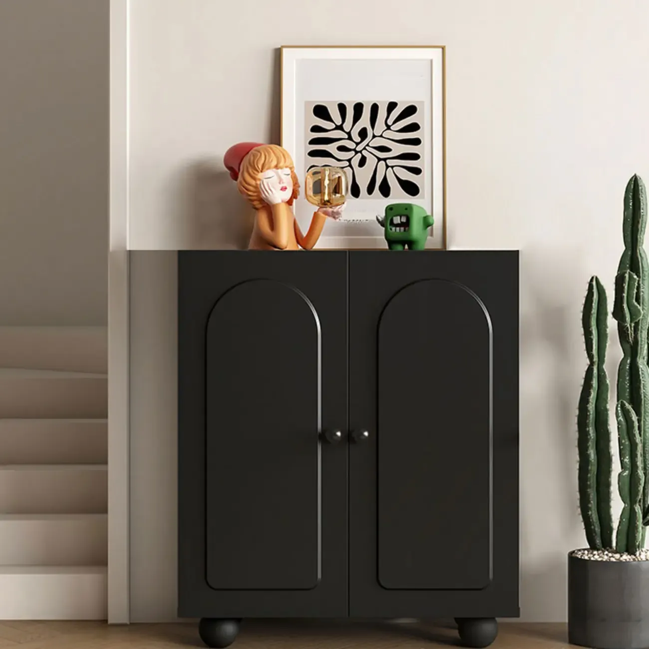 Black Metal Shoe Cabinet with Adjustable Shelves