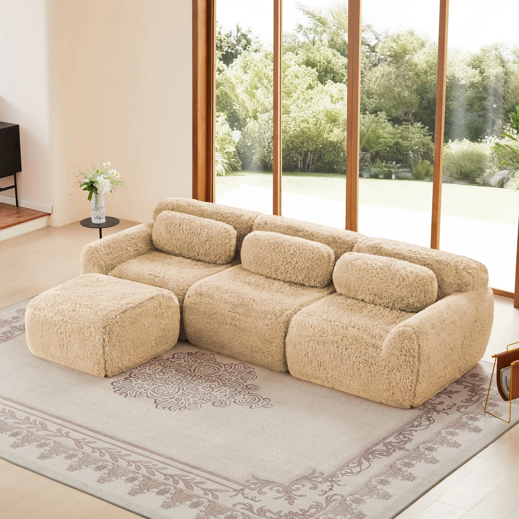 Soft And Fluffy Plush Boneless Modular Sofa with Ottoman