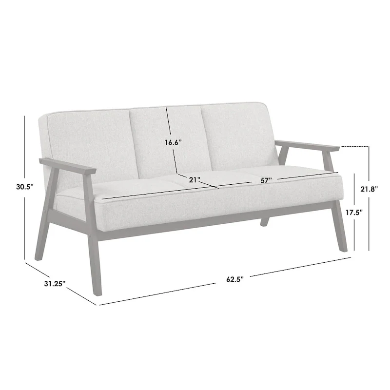 3-Seat Sofa with Rubberwood Legs and Removable Cushions