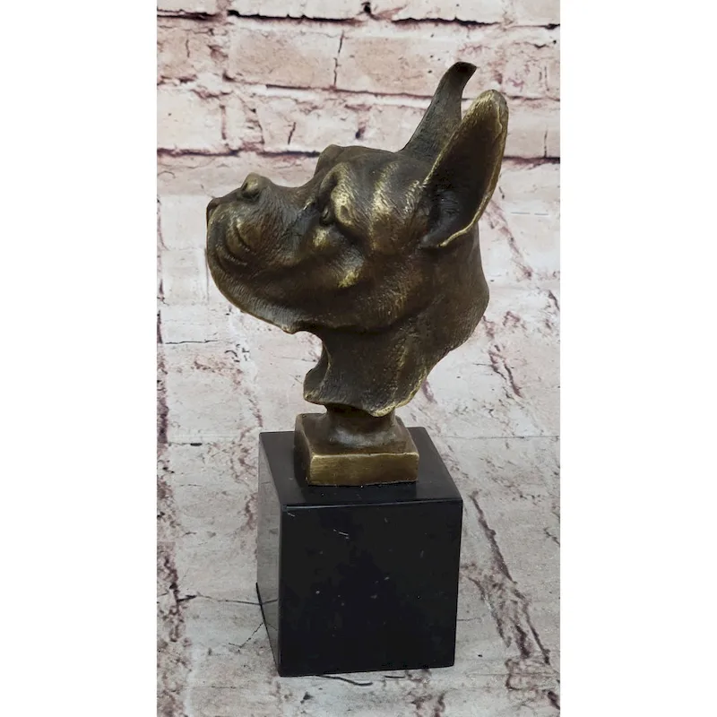 Boxer Dog Breed Bronze Metal Bust Sculpture Statue Signed Original Art On Marble Base