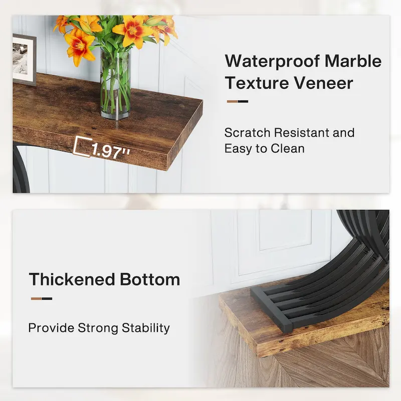 Black/ Gold Modern Sofa Table with Faux Marble Tabletop, 39 Inches Wood Foyer Table with Geometric Metal Legs for Entryway