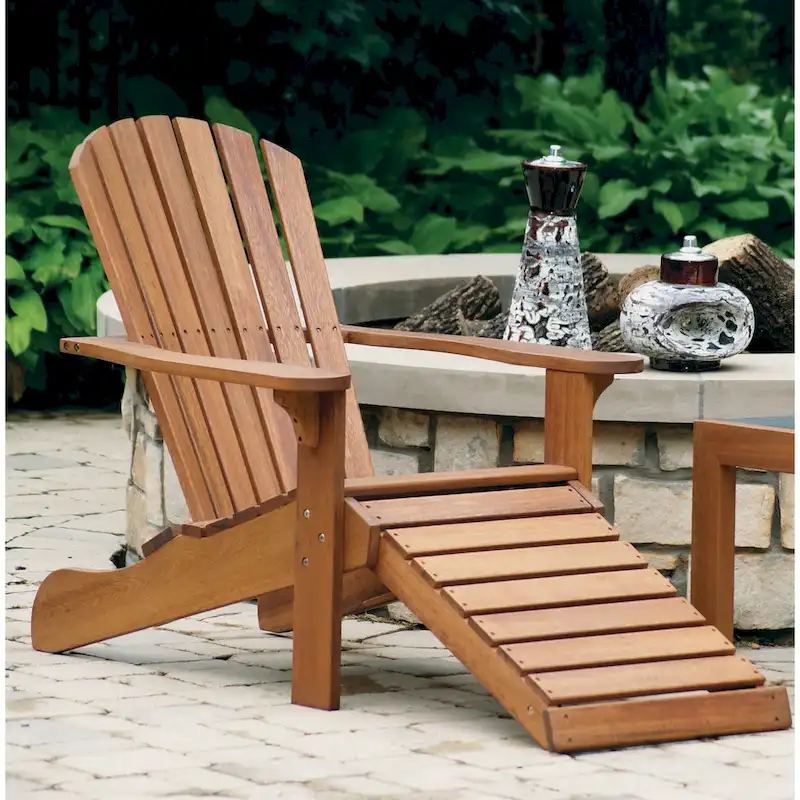 Eucalyptus Adirondack Chair with Built-in Ottoman