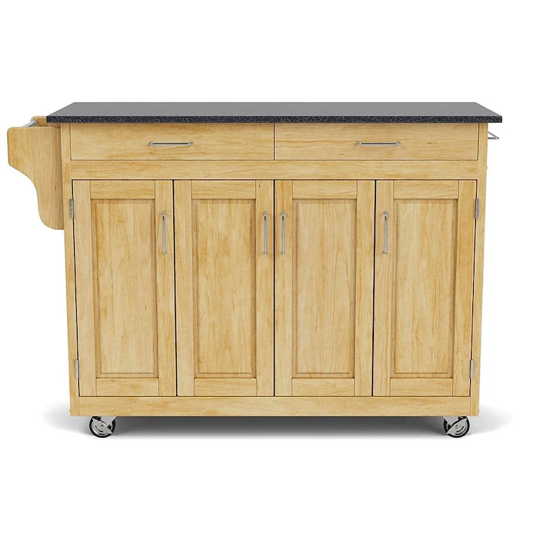 Puff Island Natural Finish Black Granite Top Kitchen Cart