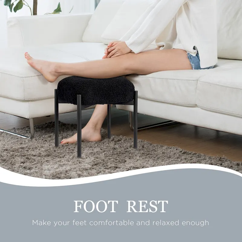 Faux Teddy Fur Round Vanity Stool, Ottoman Foot Stool