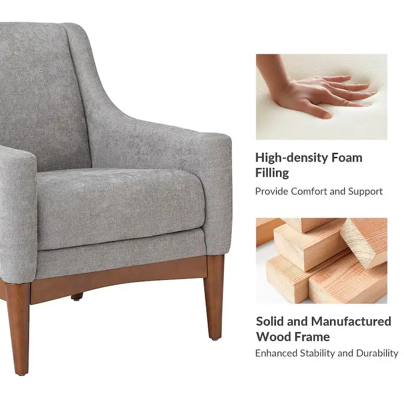 Francis Mid-century Modern Upholstered Armchair with Sloped Arms and Solid Wood Legs by HULALA HOME