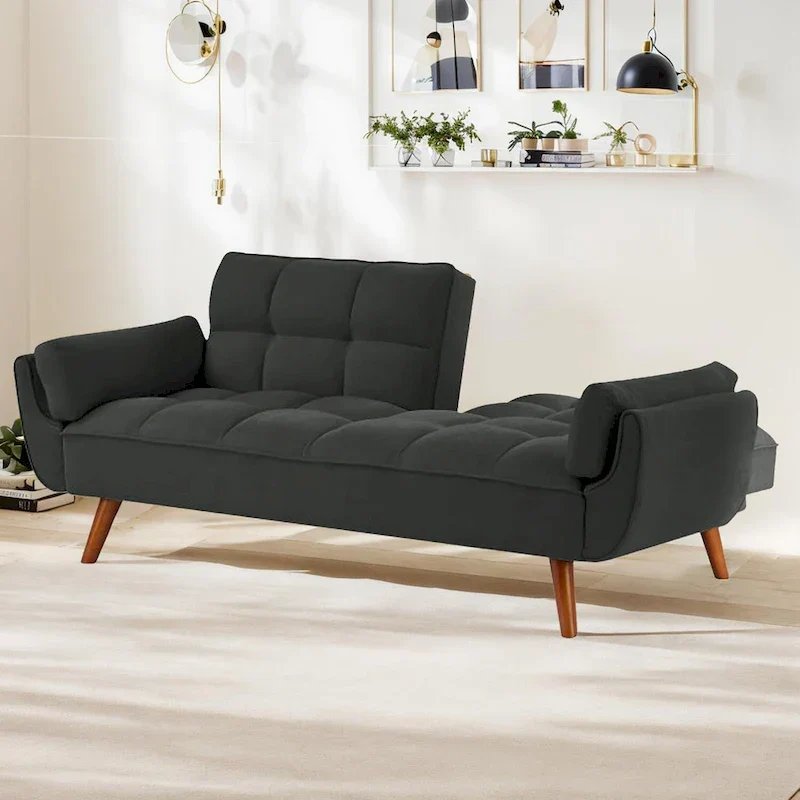 75.39 IN. Futon Sofa Bed, Convertible Upholstered Couch Sleeper with Reclining Sleeper Split Tufted Back